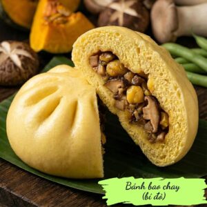 Steamed vegan bun (pumpkin color) - Bánh bao chay (bí đỏ)