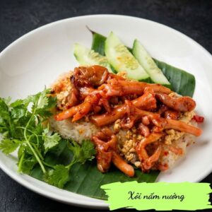 Sticky rice with grilled mushroom - Xôi nấm nướng